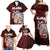 Hawaii Aloha Santa Claus Funny Polynesian Tattoo Family Matching Off Shoulder Maxi Dress and Hawaiian Shirt Red Color