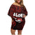 Hawaii Aloha Santa Claus Funny Polynesian Tattoo Family Matching Off Shoulder Short Dress and Hawaiian Shirt Red Color