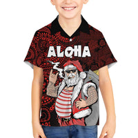 Hawaii Aloha Santa Claus Funny Polynesian Tattoo Family Matching Puletasi and Hawaiian Shirt Red Color