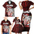 Hawaii Aloha Santa Claus Funny Polynesian Tattoo Family Matching Short Sleeve Bodycon Dress and Hawaiian Shirt Red Color