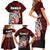 Hawaii Aloha Santa Claus Funny Polynesian Tattoo Family Matching Short Sleeve Bodycon Dress and Hawaiian Shirt Red Color