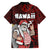 Hawaii Aloha Santa Claus Funny Polynesian Tattoo Family Matching Short Sleeve Bodycon Dress and Hawaiian Shirt Red Color