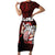 Hawaii Aloha Santa Claus Funny Polynesian Tattoo Family Matching Short Sleeve Bodycon Dress and Hawaiian Shirt Red Color