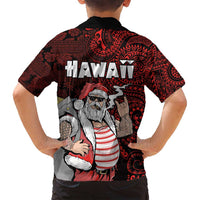 Hawaii Aloha Santa Claus Funny Polynesian Tattoo Family Matching Tank Maxi Dress and Hawaiian Shirt Red Color