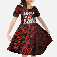 Hawaii Aloha Santa Claus Funny Polynesian Tattoo Family Matching Tank Maxi Dress and Hawaiian Shirt Red Color