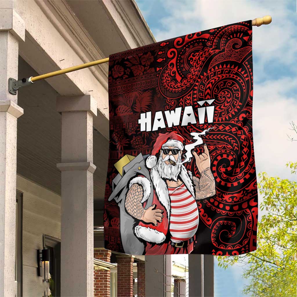 Hawaii Aloha Santa Claus Funny Polynesian Tattoo Garden Flag Red Color