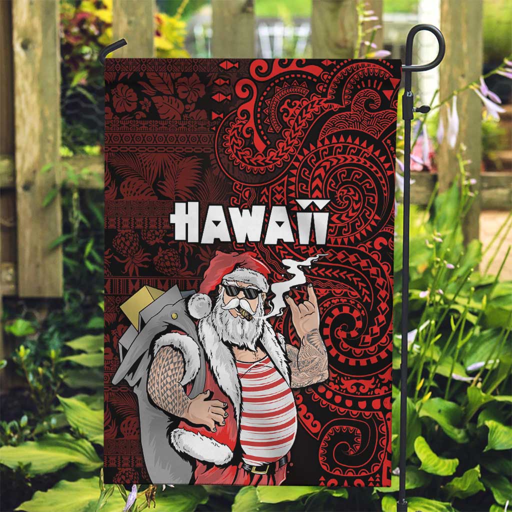 Hawaii Aloha Santa Claus Funny Polynesian Tattoo Garden Flag Red Color LT03 Garden Flag Red - Polynesian Pride