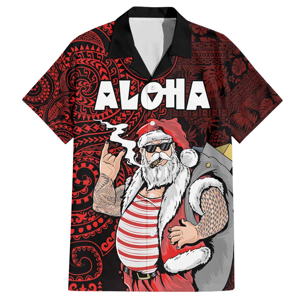 Hawaii Aloha Santa Claus Funny Polynesian Tattoo Hawaiian Shirt Red Color LT03 Red - Polynesian Pride