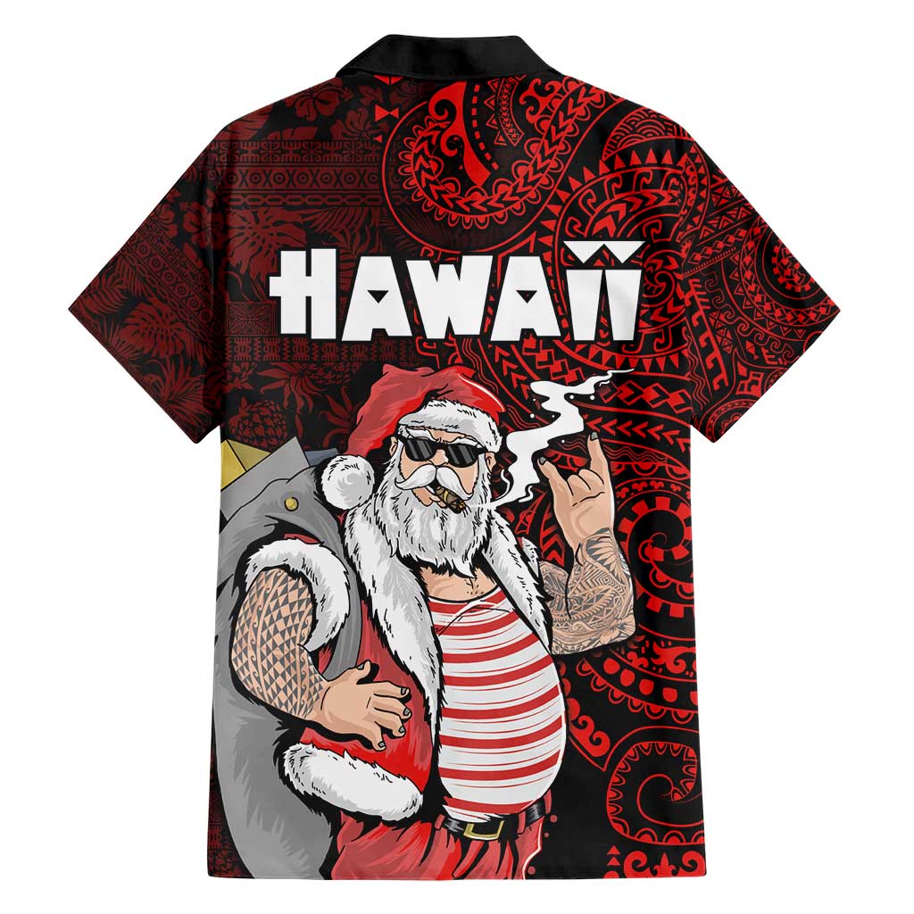 Hawaii Aloha Santa Claus Funny Polynesian Tattoo Hawaiian Shirt Red Color