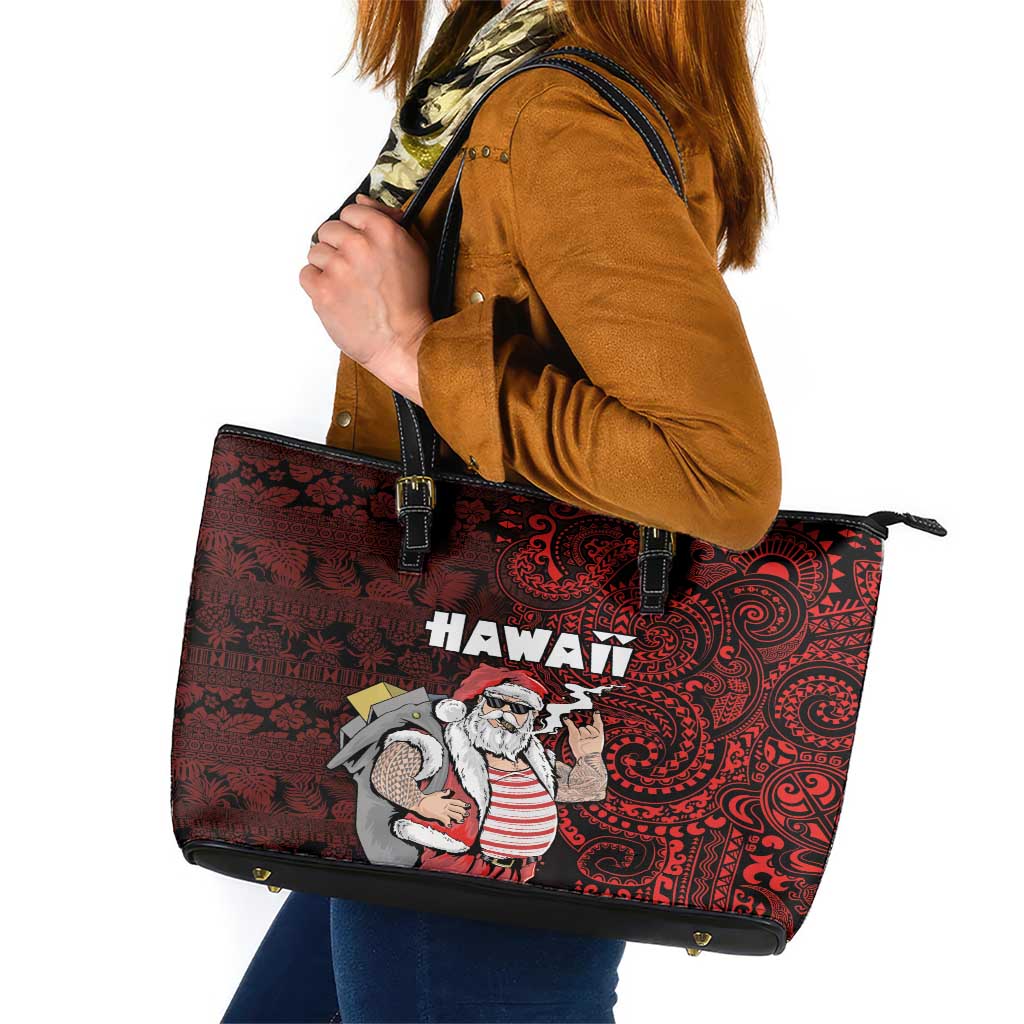 Hawaii Aloha Santa Claus Funny Polynesian Tattoo Leather Tote Bag Red Color LT03 Red - Polynesian Pride