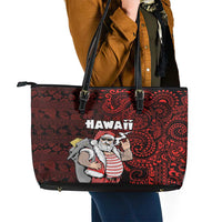 Hawaii Aloha Santa Claus Funny Polynesian Tattoo Leather Tote Bag Red Color LT03 - Polynesian Pride