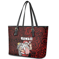Hawaii Aloha Santa Claus Funny Polynesian Tattoo Leather Tote Bag Red Color LT03 - Polynesian Pride