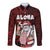 Hawaii Aloha Santa Claus Funny Polynesian Tattoo Long Sleeve Button Shirt Red Color