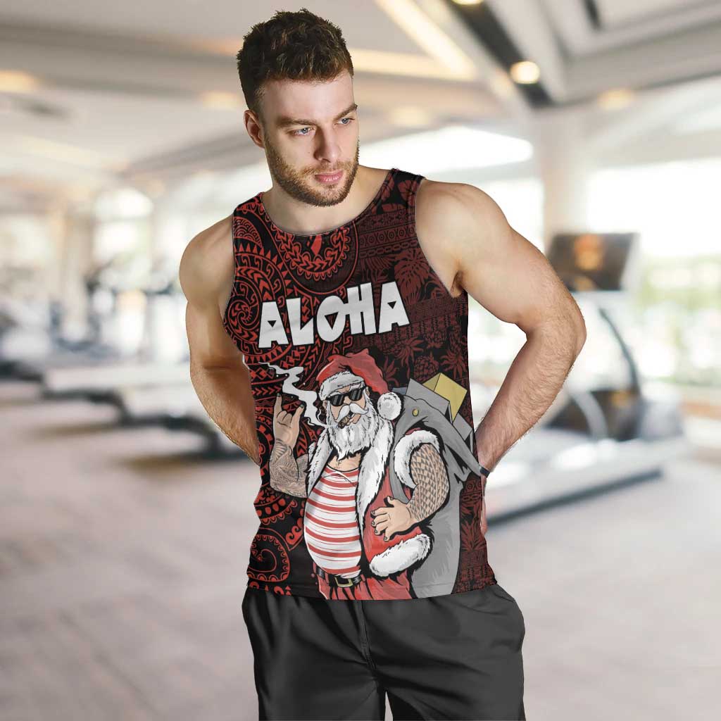 Hawaii Aloha Santa Claus Funny Polynesian Tattoo Men Tank Top Red Color LT03 Red - Polynesian Pride