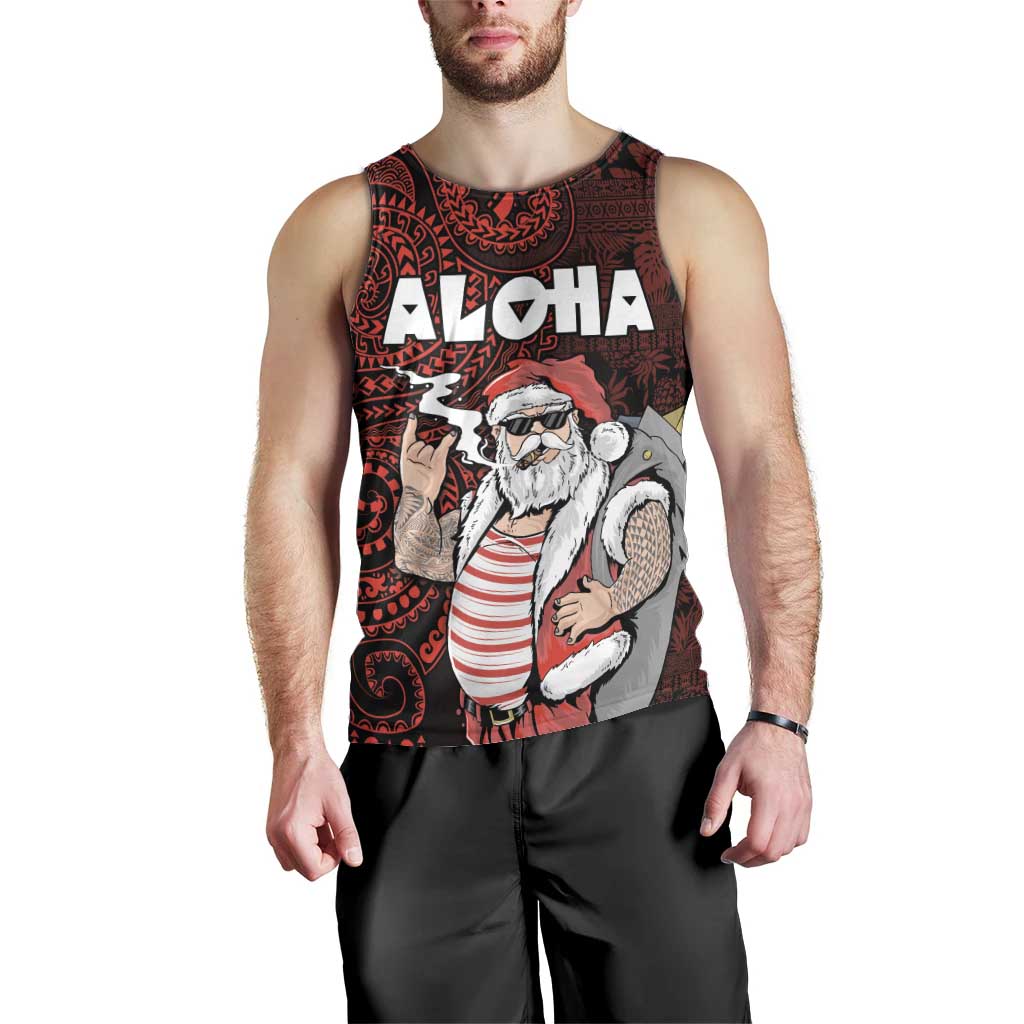 Hawaii Aloha Santa Claus Funny Polynesian Tattoo Men Tank Top Red Color LT03 - Polynesian Pride