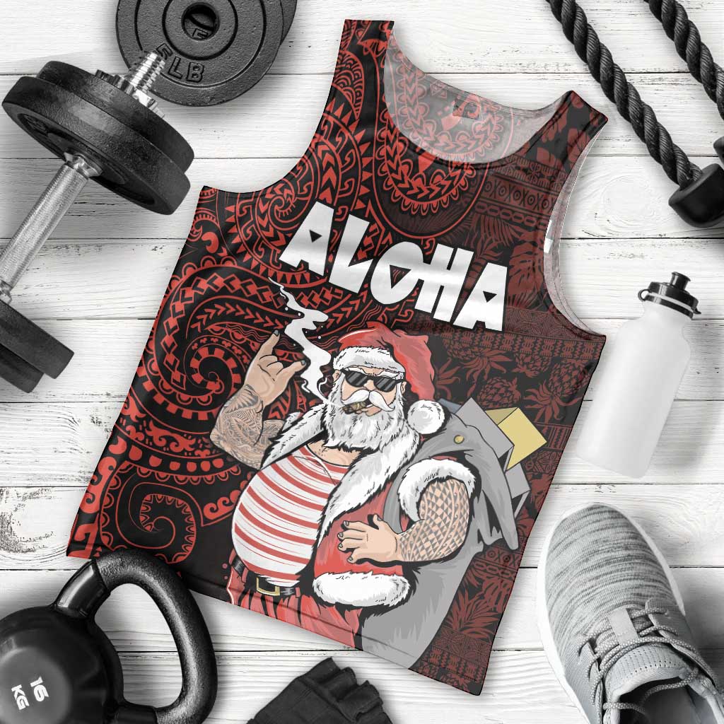 Hawaii Aloha Santa Claus Funny Polynesian Tattoo Men Tank Top Red Color LT03 - Polynesian Pride