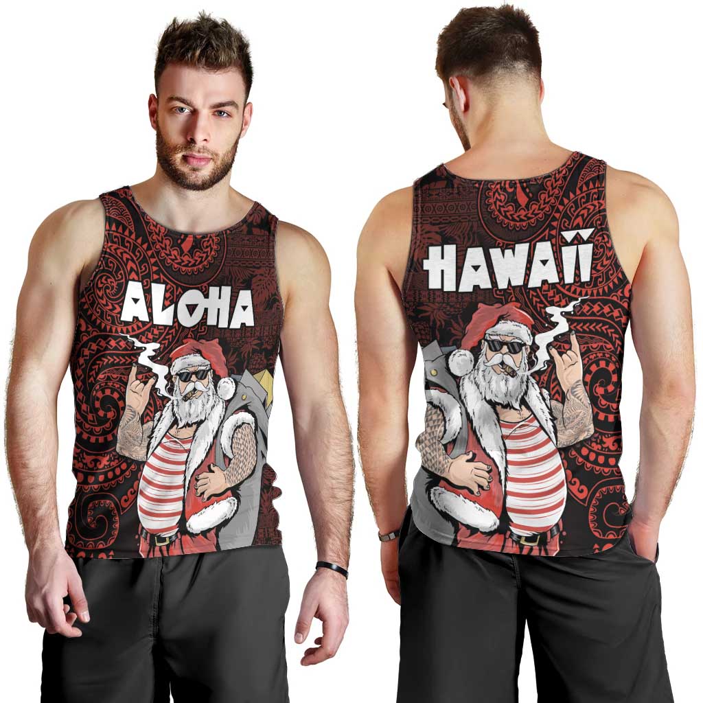 Hawaii Aloha Santa Claus Funny Polynesian Tattoo Men Tank Top Red Color LT03 - Polynesian Pride