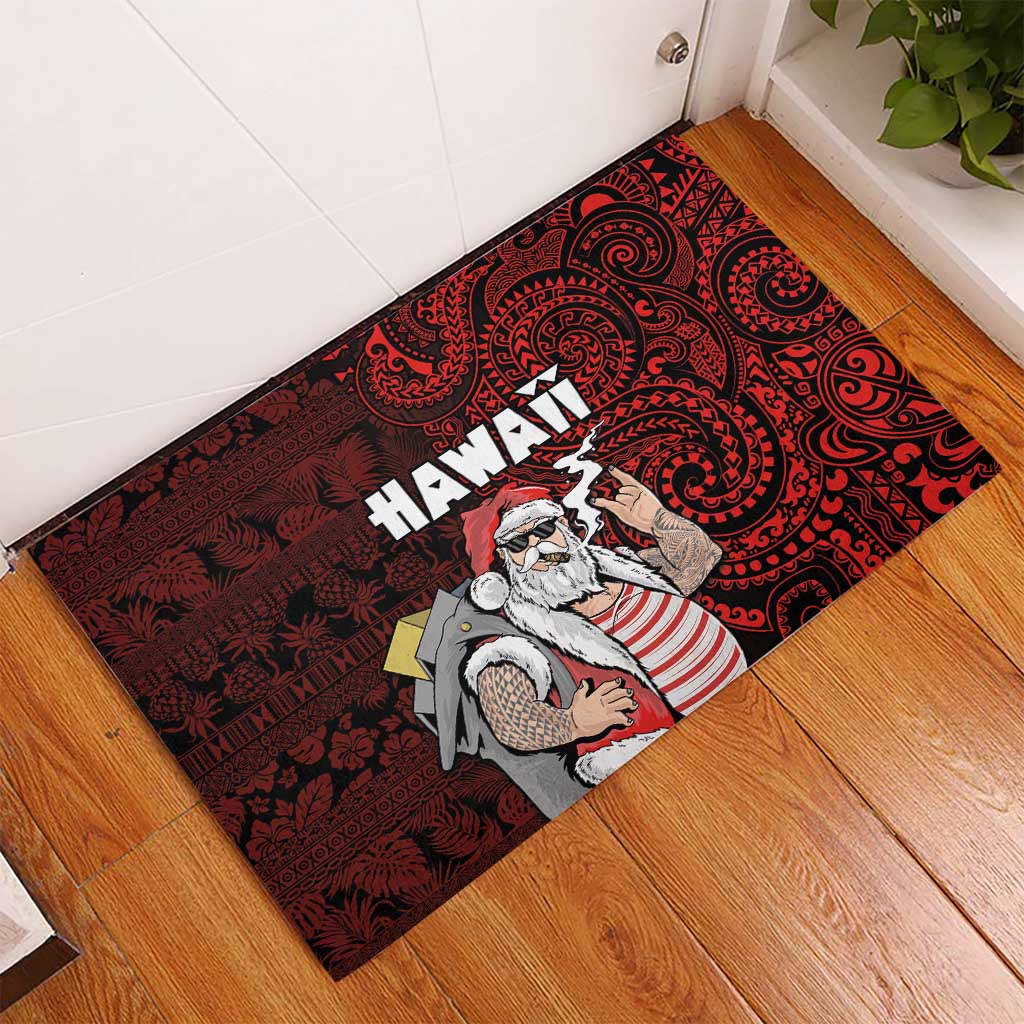 Hawaii Aloha Santa Claus Funny Polynesian Tattoo Rubber Doormat Red Color LT03 - Polynesian Pride