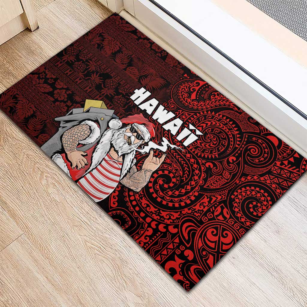 Hawaii Aloha Santa Claus Funny Polynesian Tattoo Rubber Doormat Red Color LT03 - Polynesian Pride