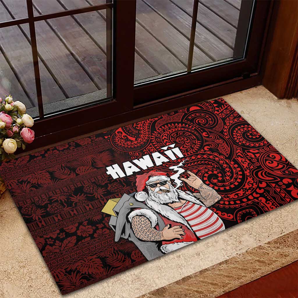 Hawaii Aloha Santa Claus Funny Polynesian Tattoo Rubber Doormat Red Color LT03 - Polynesian Pride