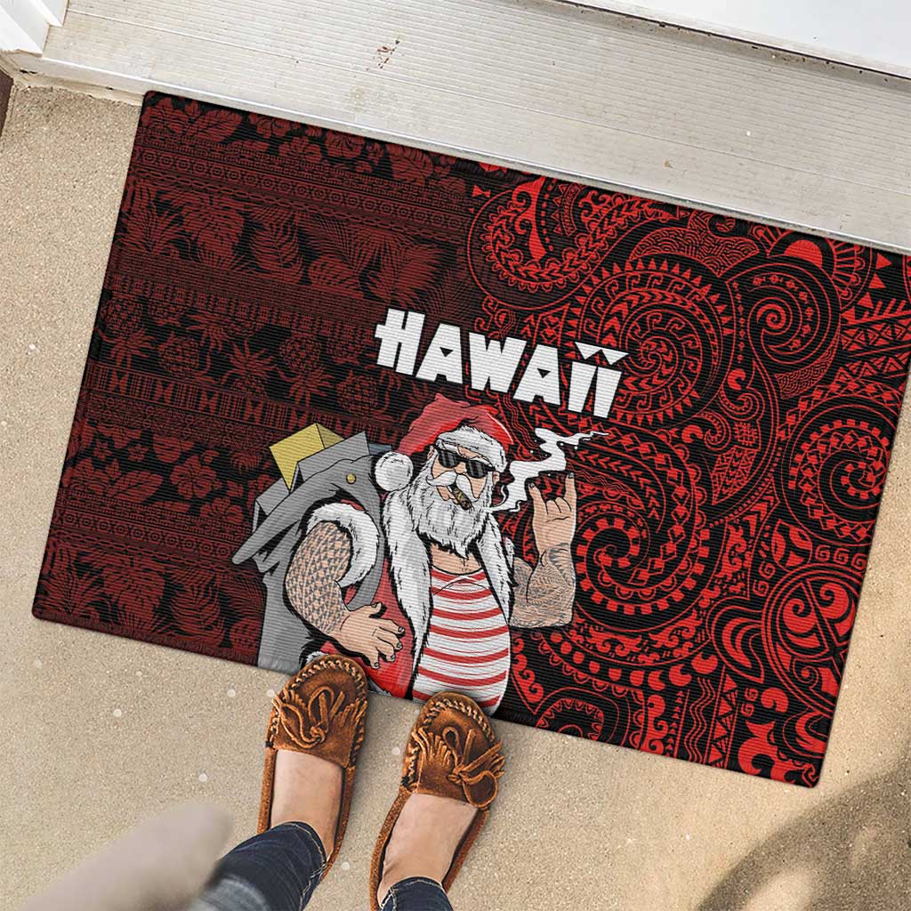 Hawaii Aloha Santa Claus Funny Polynesian Tattoo Rubber Doormat Red Color LT03 - Polynesian Pride