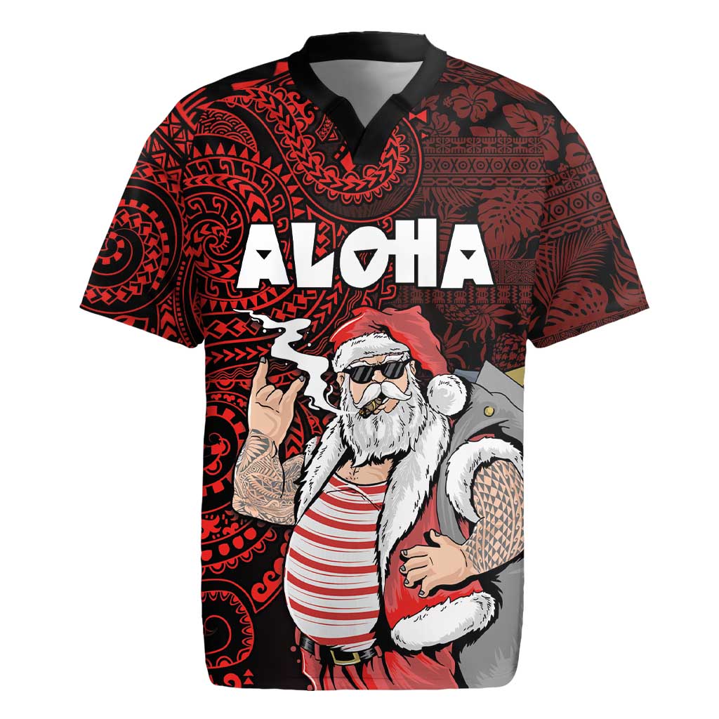 Hawaii Aloha Santa Claus Funny Polynesian Tattoo Rugby Jersey Red Color LT03 Red - Polynesian Pride