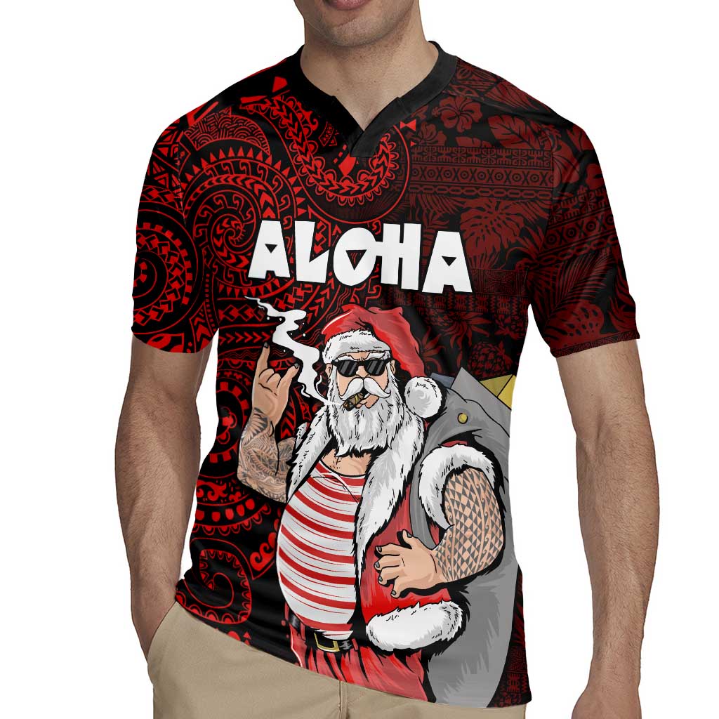 Hawaii Aloha Santa Claus Funny Polynesian Tattoo Rugby Jersey Red Color LT03 - Polynesian Pride