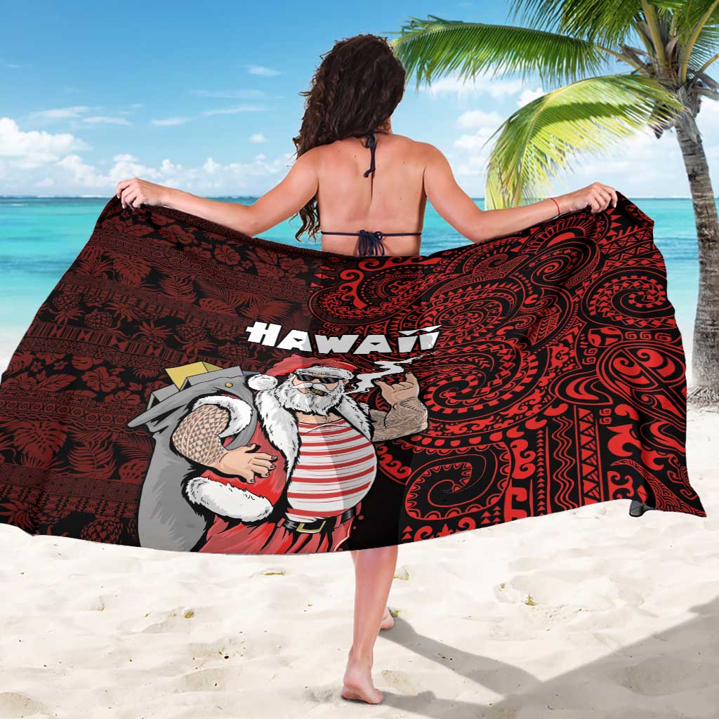 Hawaii Aloha Santa Claus Funny Polynesian Tattoo Sarong Red Color