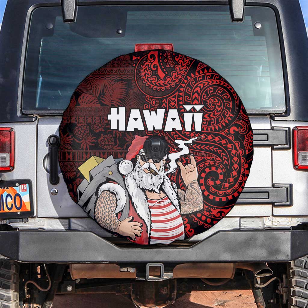 Hawaii Aloha Santa Claus Funny Polynesian Tattoo Spare Tire Cover Red Color