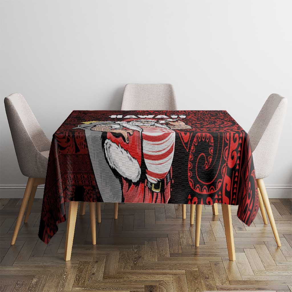 Hawaii Aloha Santa Claus Funny Polynesian Tattoo Tablecloth Red Color