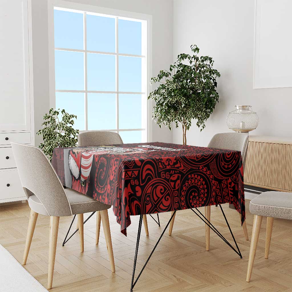 Hawaii Aloha Santa Claus Funny Polynesian Tattoo Tablecloth Red Color