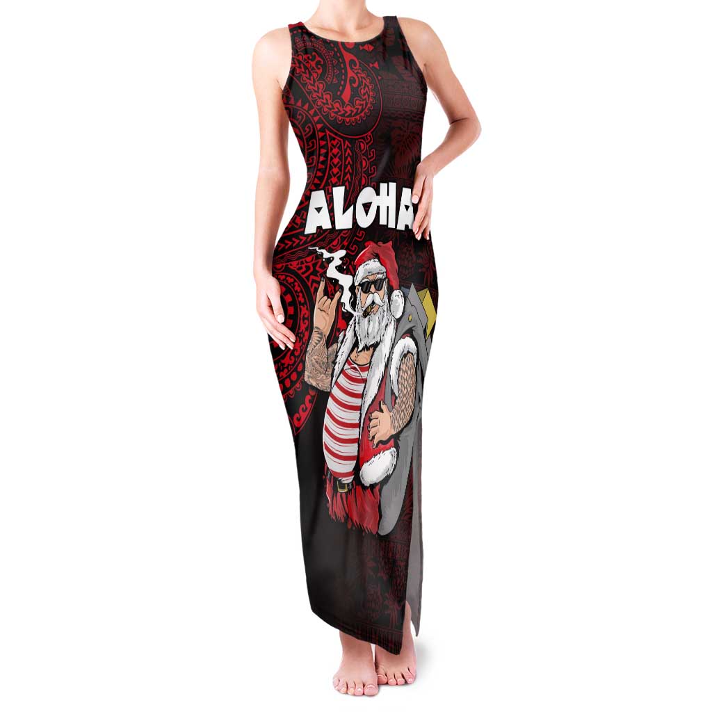 Hawaii Aloha Santa Claus Funny Polynesian Tattoo Tank Maxi Dress Red Color LT03 Women Red - Polynesian Pride