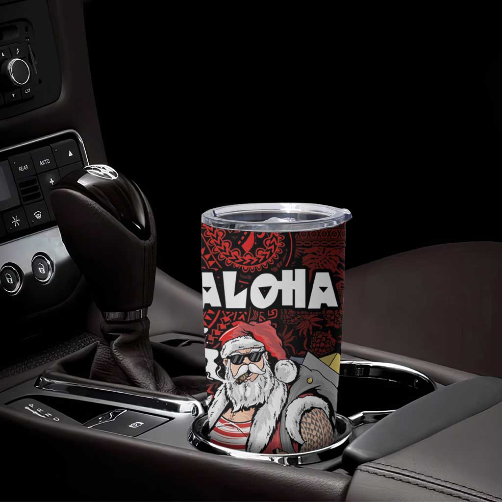 Hawaii Aloha Santa Claus Funny Polynesian Tattoo Tumbler Cup Red Color