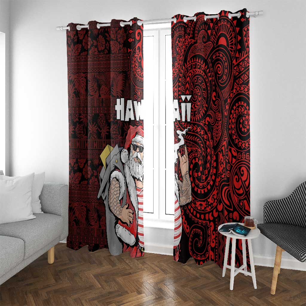 Hawaii Aloha Santa Claus Funny Polynesian Tattoo Window Curtain Red Color LT03 With Grommets Red - Polynesian Pride