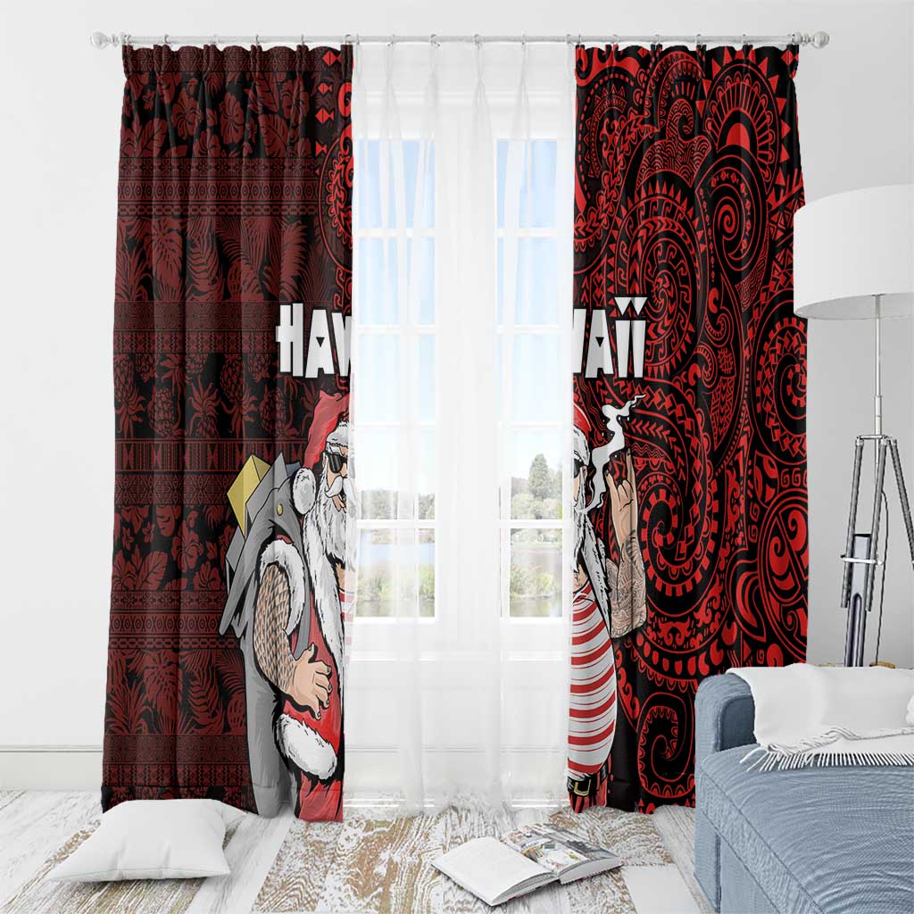 Hawaii Aloha Santa Claus Funny Polynesian Tattoo Window Curtain Red Color LT03 - Polynesian Pride