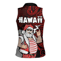 Hawaii Aloha Santa Claus Funny Polynesian Tattoo Women Sleeveless Polo Shirt Red Color
