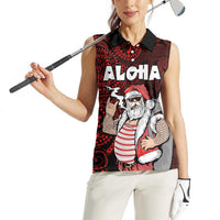 Hawaii Aloha Santa Claus Funny Polynesian Tattoo Women Sleeveless Polo Shirt Red Color