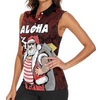 Hawaii Aloha Santa Claus Funny Polynesian Tattoo Women Sleeveless Polo Shirt Red Color