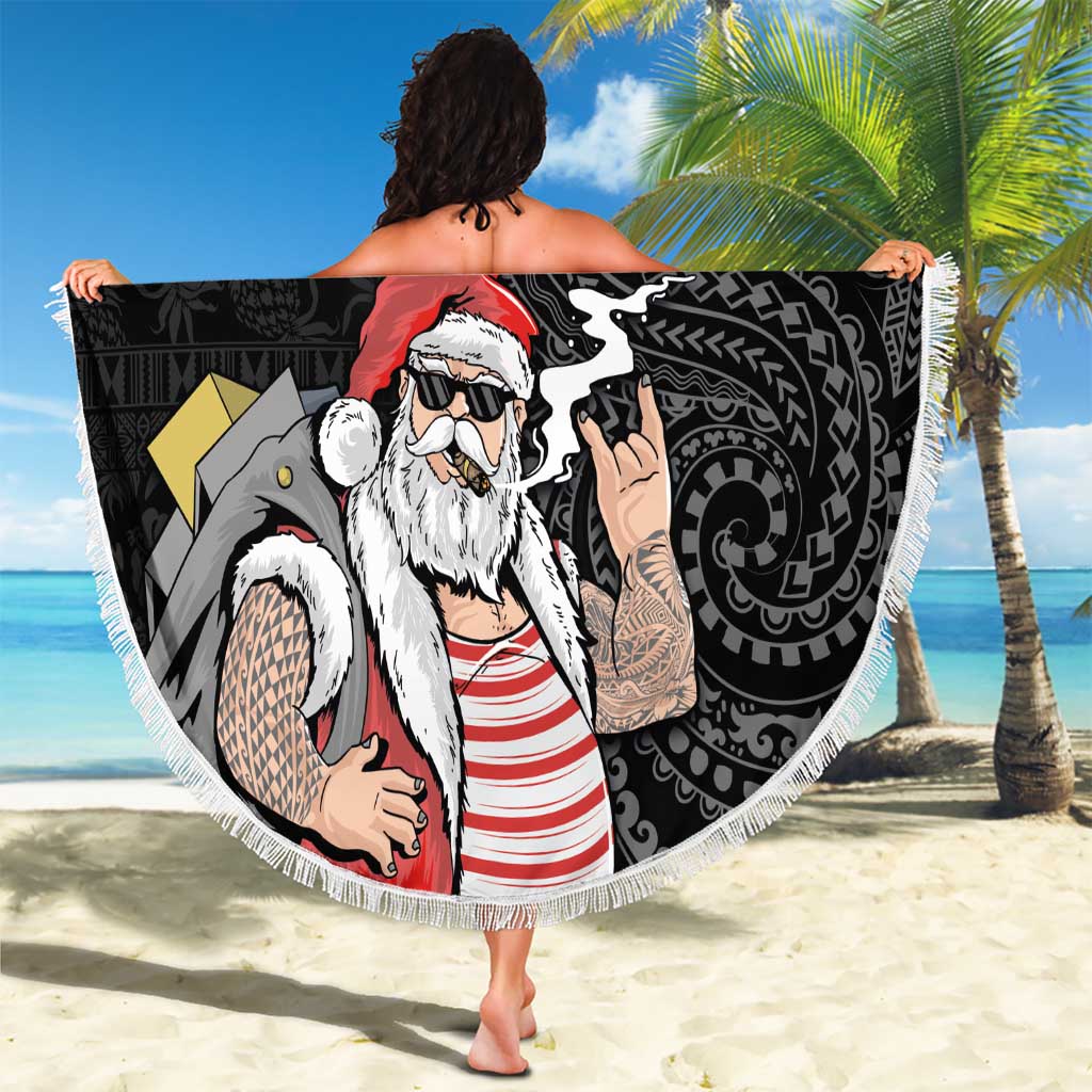 Hawaii Aloha Santa Claus Funny Polynesian Tattoo Beach Blanket Black Color LT03 - Polynesian Pride