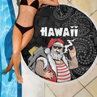 Hawaii Aloha Santa Claus Funny Polynesian Tattoo Beach Blanket Black Color LT03 - Polynesian Pride