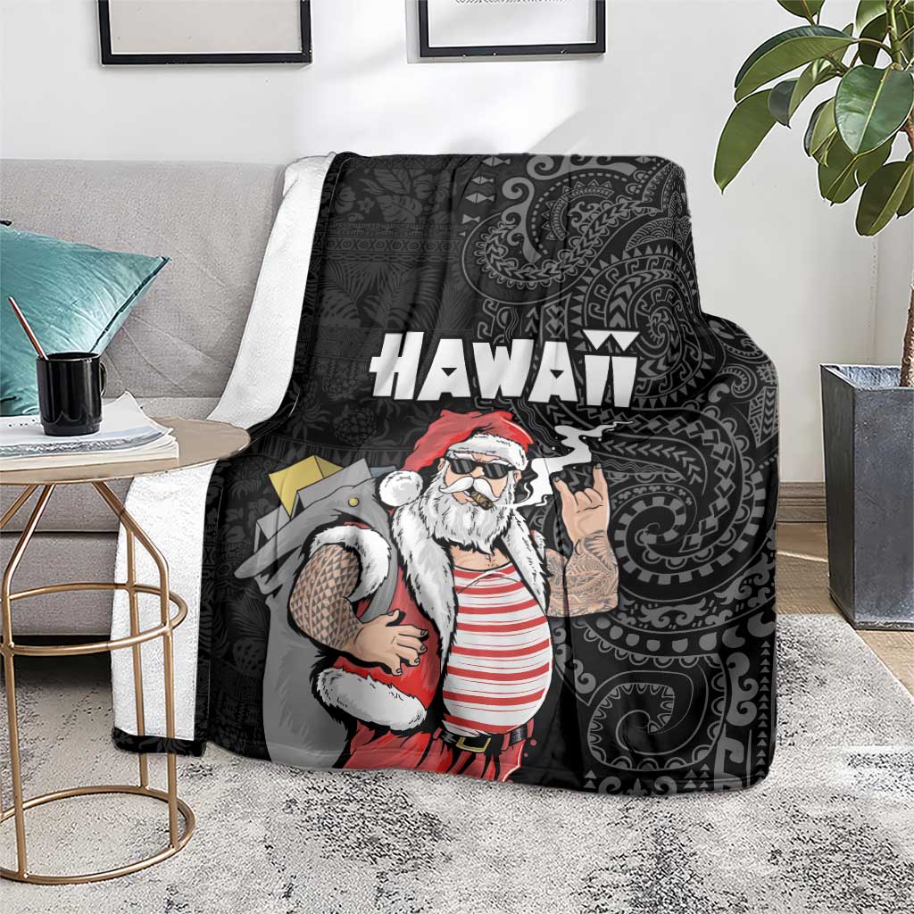 Hawaii Aloha Santa Claus Funny Polynesian Tattoo Blanket Black Color