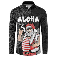 Hawaii Aloha Santa Claus Funny Polynesian Tattoo Button Sweatshirt Black Color LT03 Black - Polynesian Pride