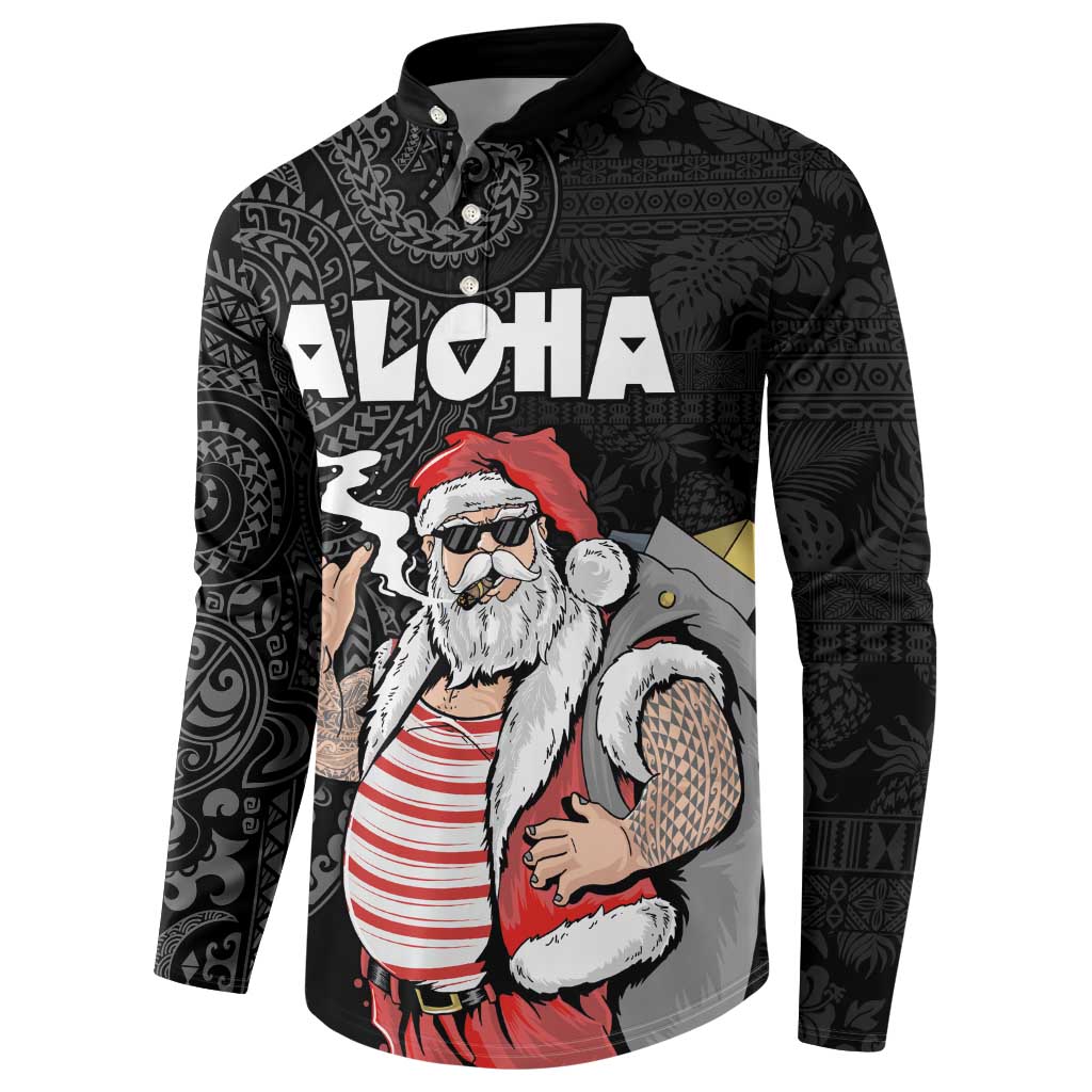 Hawaii Aloha Santa Claus Funny Polynesian Tattoo Button Sweatshirt Black Color LT03 - Polynesian Pride