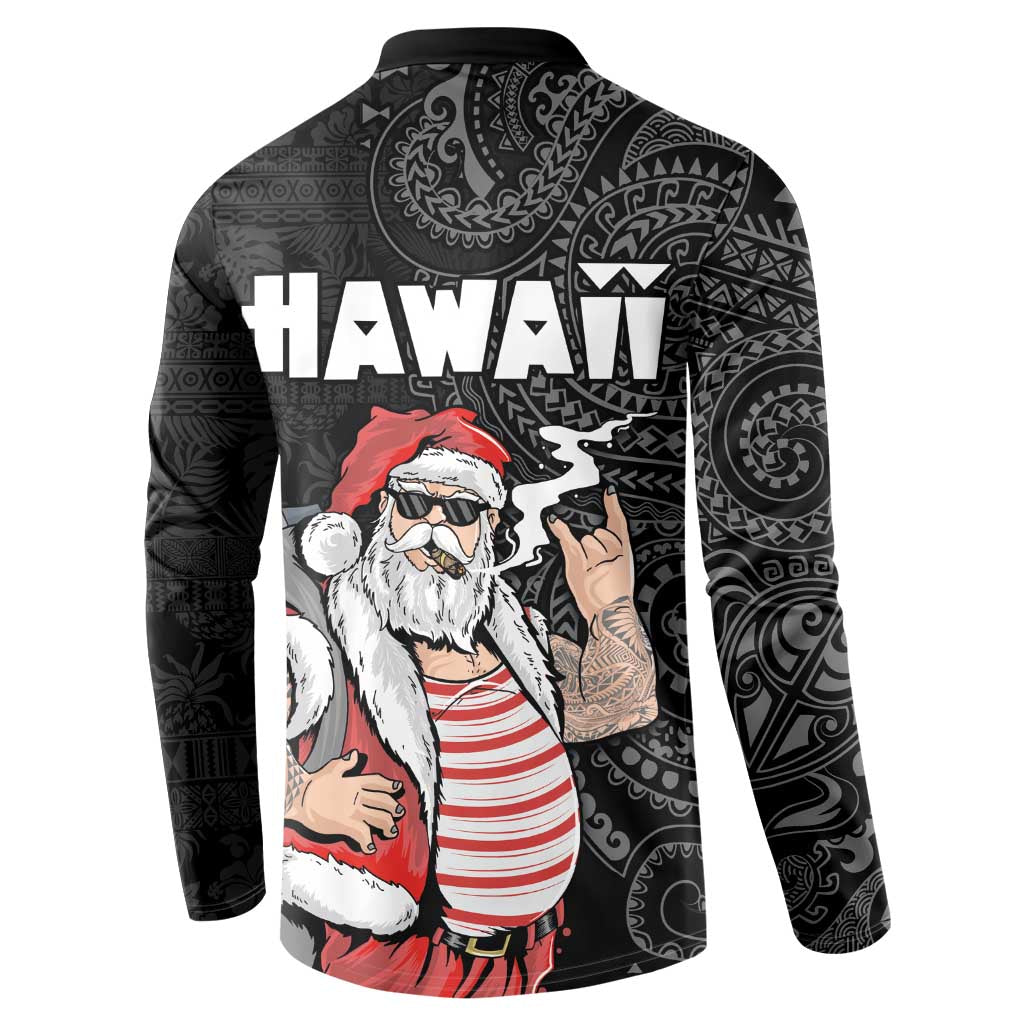 Hawaii Aloha Santa Claus Funny Polynesian Tattoo Button Sweatshirt Black Color LT03 - Polynesian Pride