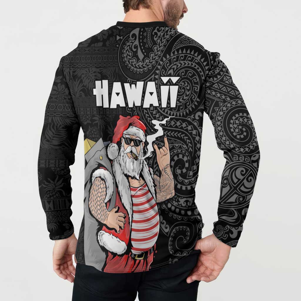 Hawaii Aloha Santa Claus Funny Polynesian Tattoo Button Sweatshirt Black Color LT03 - Polynesian Pride