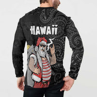Hawaii Aloha Santa Claus Funny Polynesian Tattoo Button Sweatshirt Black Color LT03 - Polynesian Pride