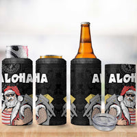 Hawaii Aloha Santa Claus Funny Polynesian Tattoo 4 in 1 Can Cooler Tumbler Black Color