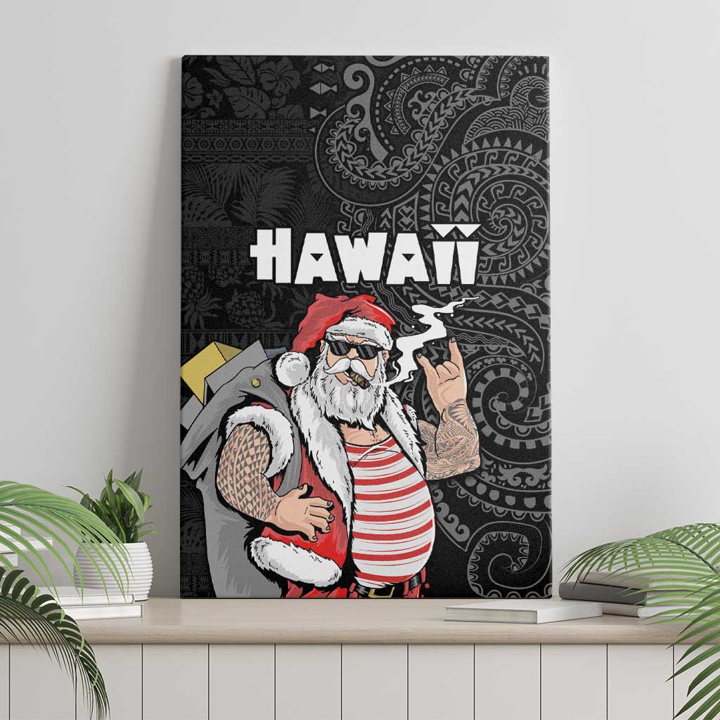 Hawaii Aloha Santa Claus Funny Polynesian Tattoo Canvas Wall Art Black Color LT03 - Polynesian Pride