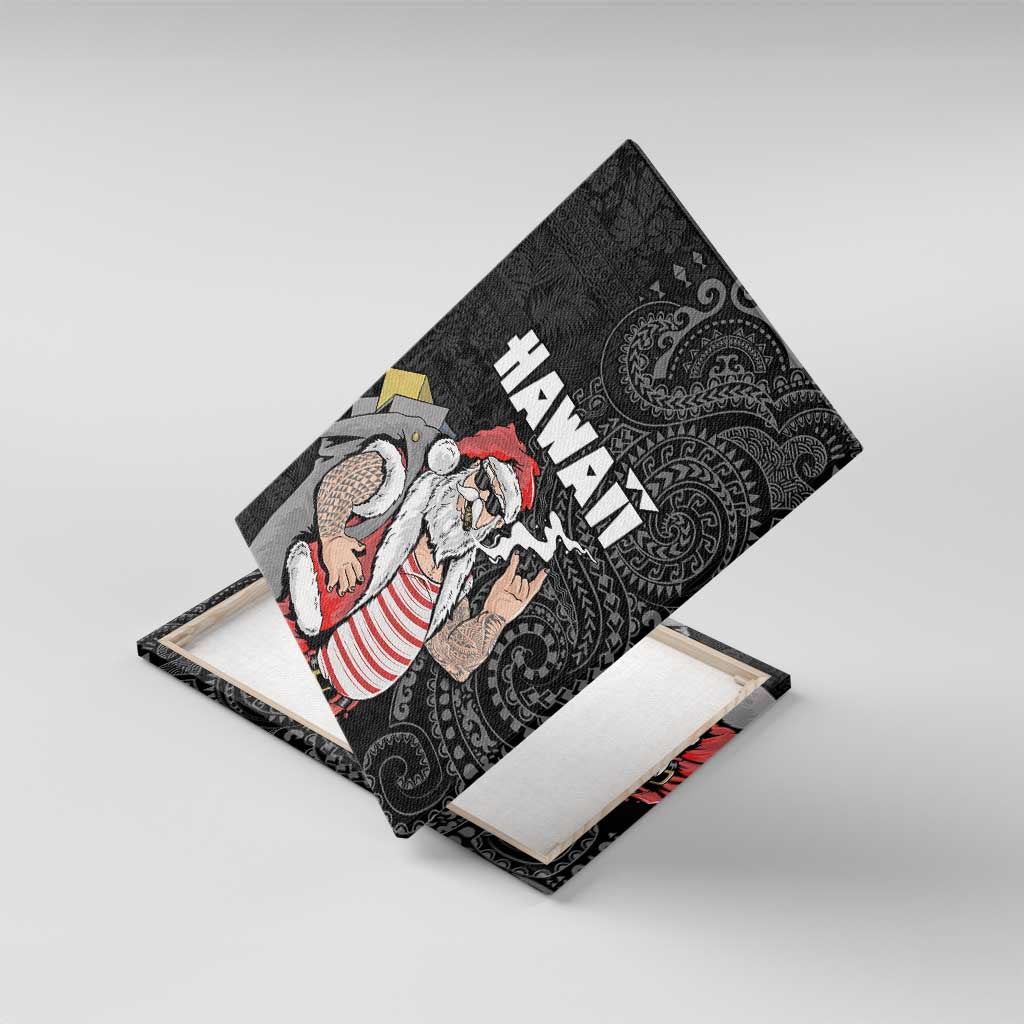 Hawaii Aloha Santa Claus Funny Polynesian Tattoo Canvas Wall Art Black Color LT03 With Frame Black - Polynesian Pride