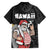 Hawaii Aloha Santa Claus Funny Polynesian Tattoo Family Matching Long Sleeve Bodycon Dress and Hawaiian Shirt Black Color